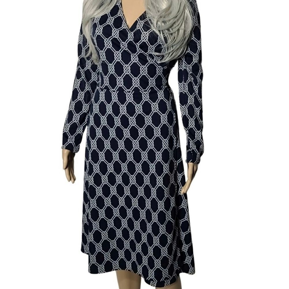 Jones New York Navy and White Chain-Print Midi Dress